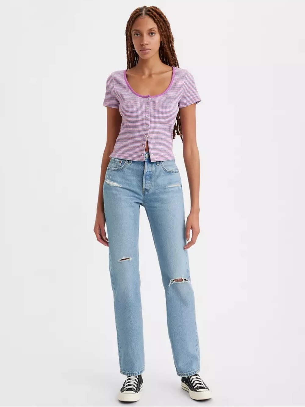 NWT Women’s Levi’s 501 Original Fit Lane Change Medium Wash Size 27 x 28